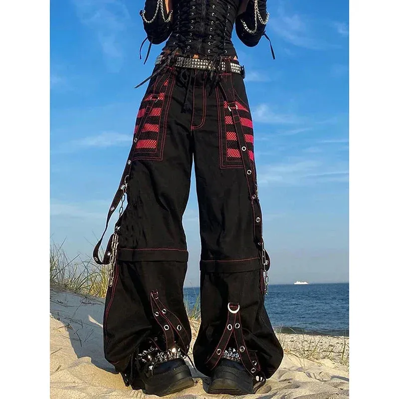 Women's High Waist Cargo Wide Leg Trousers with Pockets