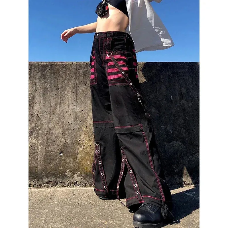 Women's High Waist Cargo Wide Leg Trousers with Pockets