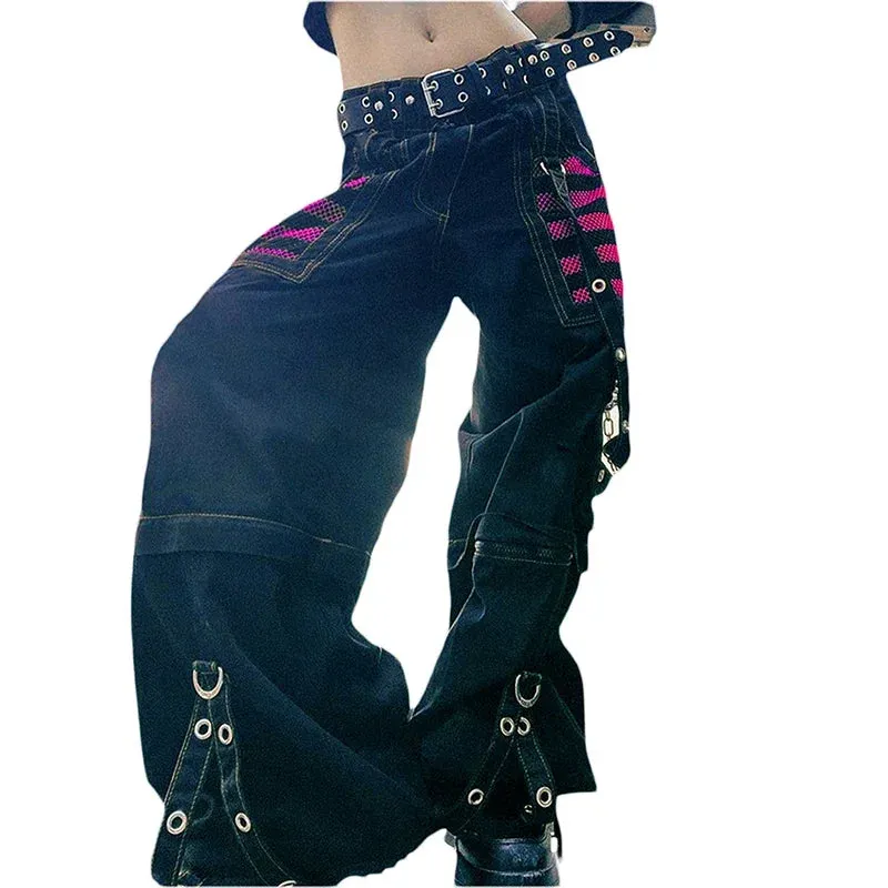 Women's High Waist Cargo Wide Leg Trousers with Pockets