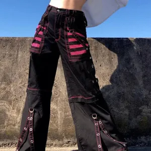 Women's High Waist Cargo Wide Leg Trousers with Pockets
