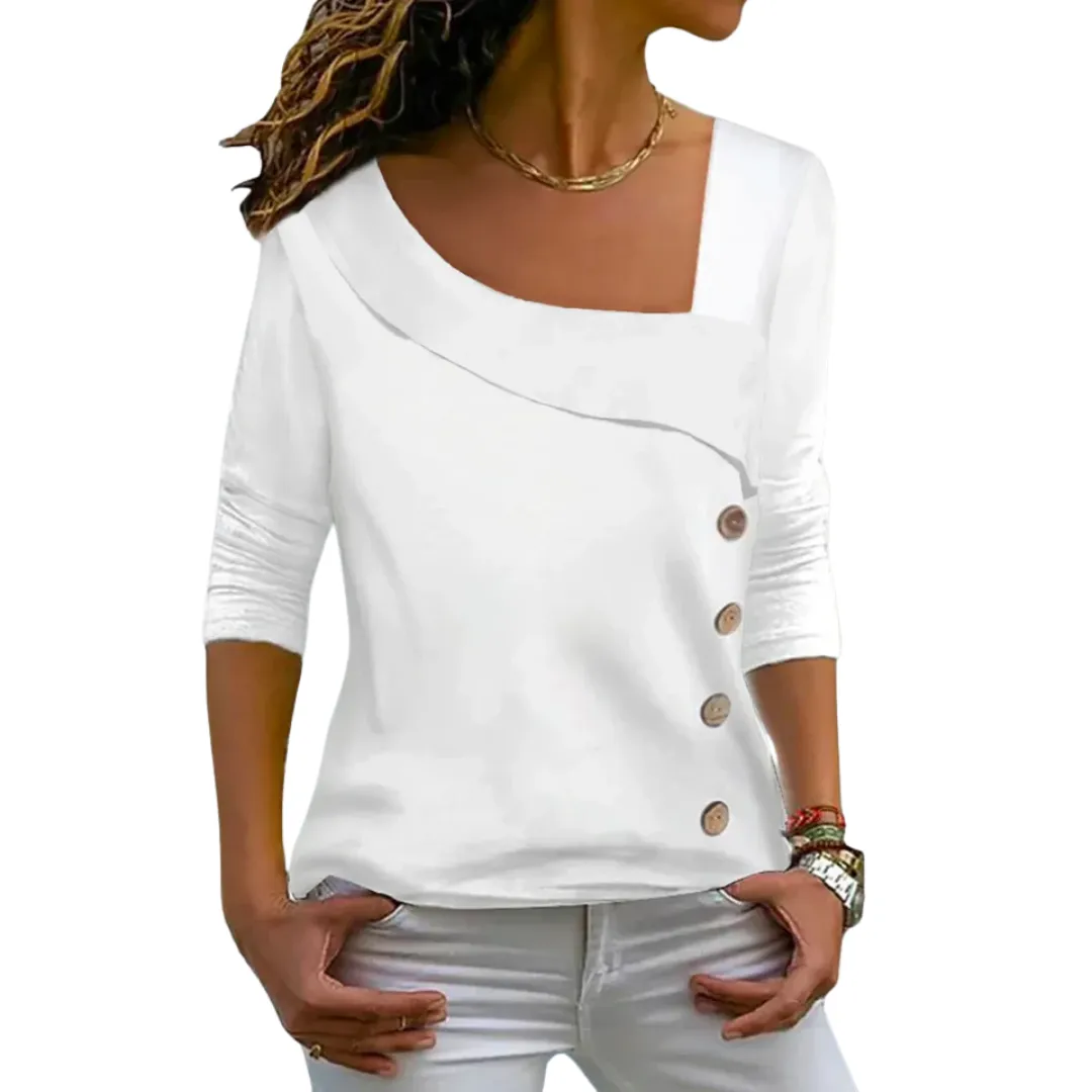 Women's White Asymmetrical Blouse | 3 4 Sleeve