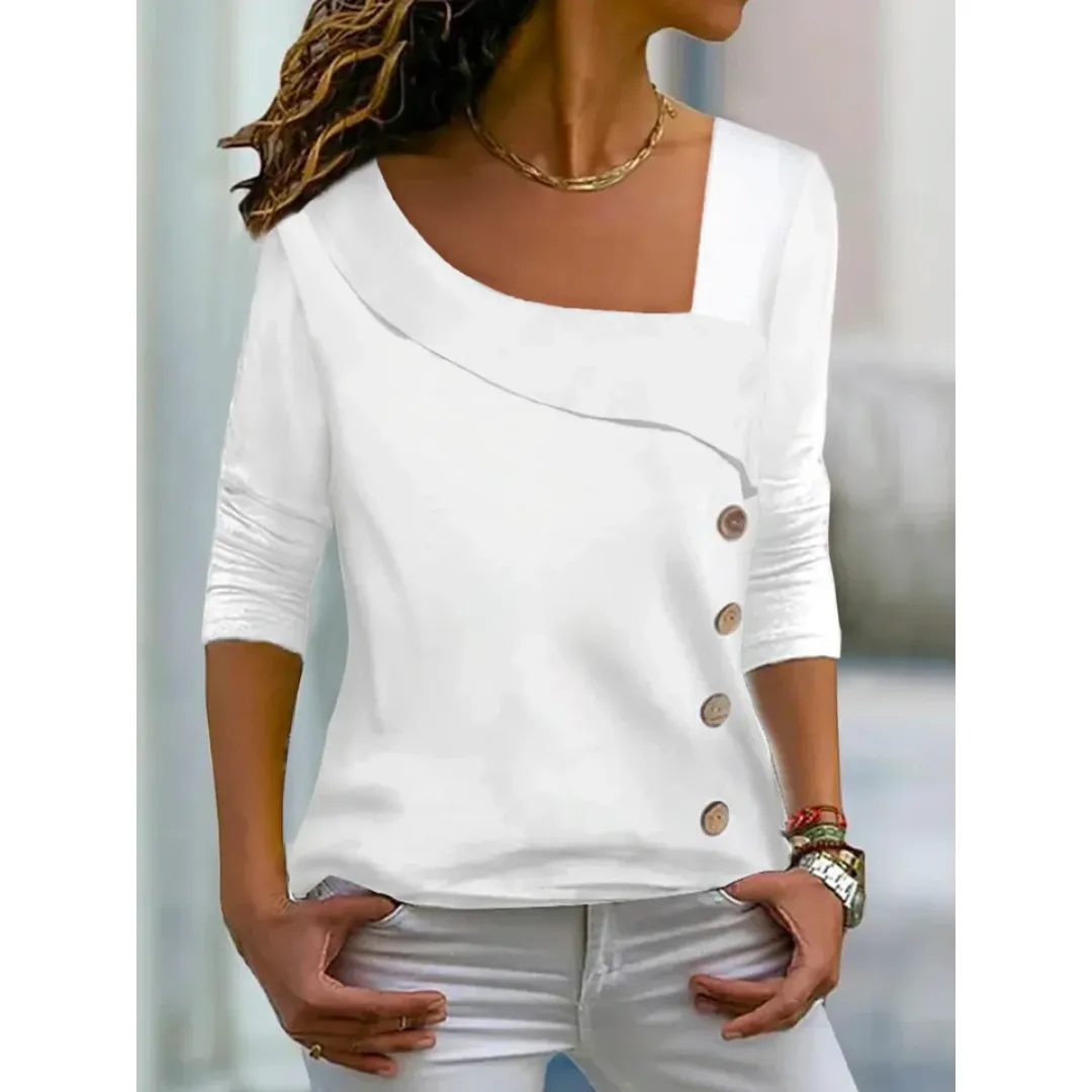 Women's White Asymmetrical Blouse | 3 4 Sleeve