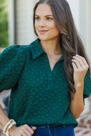 Worth Your While Hunter Green Textured Blouse