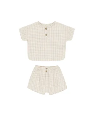 Woven Boxy Top   Short Set - Oat Check