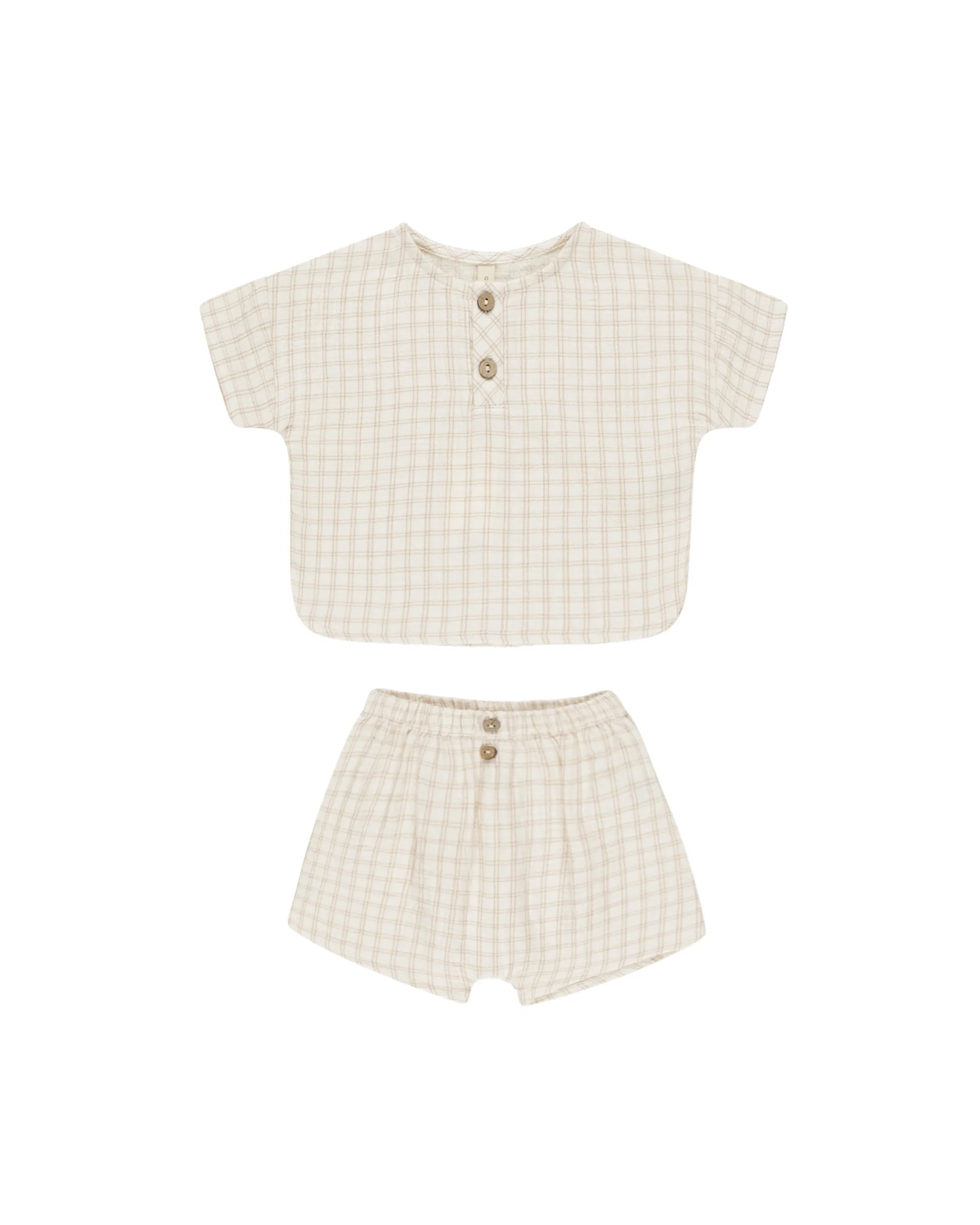 Woven Boxy Top   Short Set - Oat Check