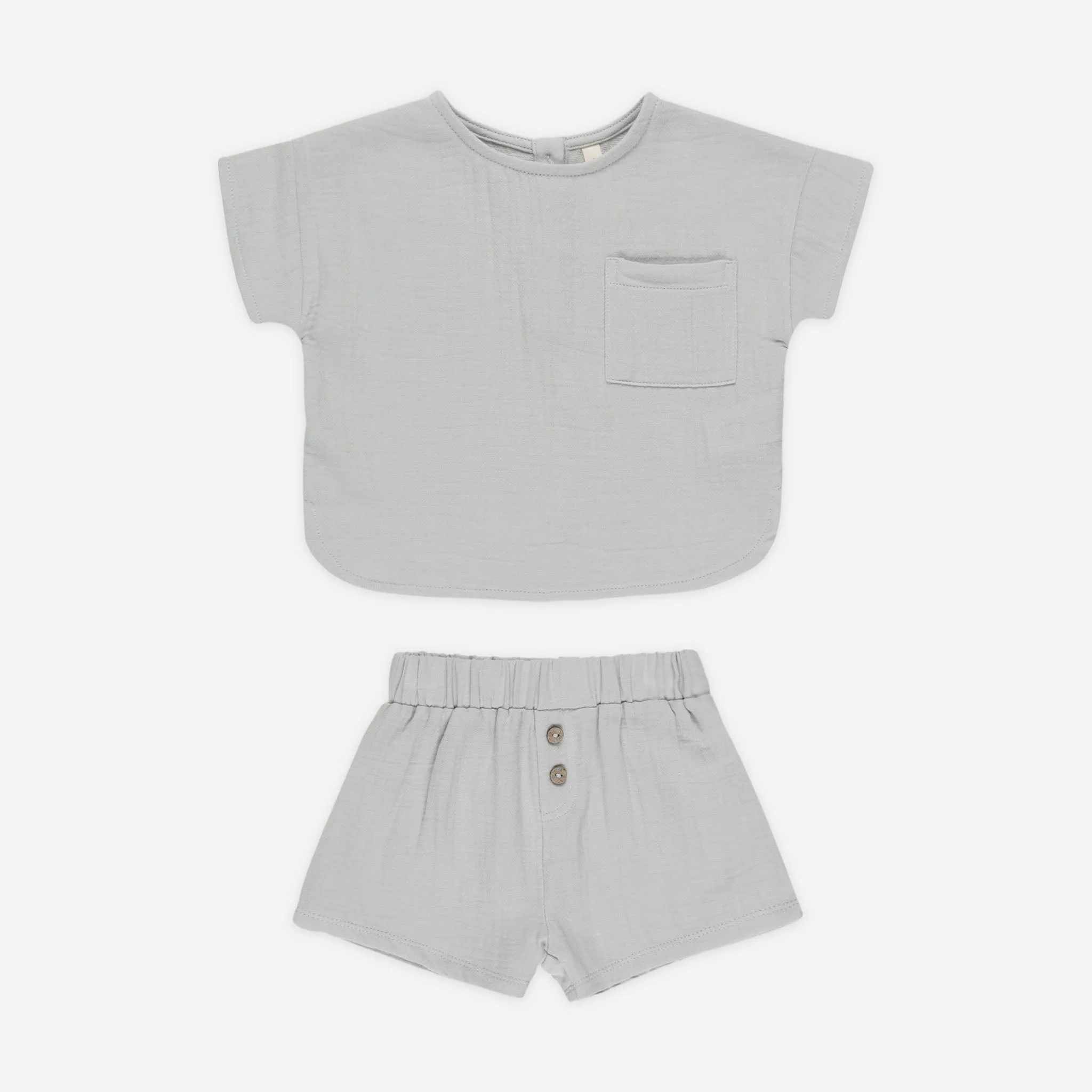 Woven Boxy Top   Short Set | Sky
