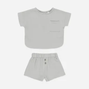 Woven Boxy Top   Short Set | Sky