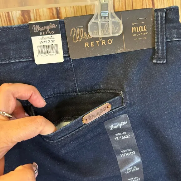 Wrangler Retro Women’s Mae Mid-Rise Wide Leg Trouser Denim Jeans Size 15/16