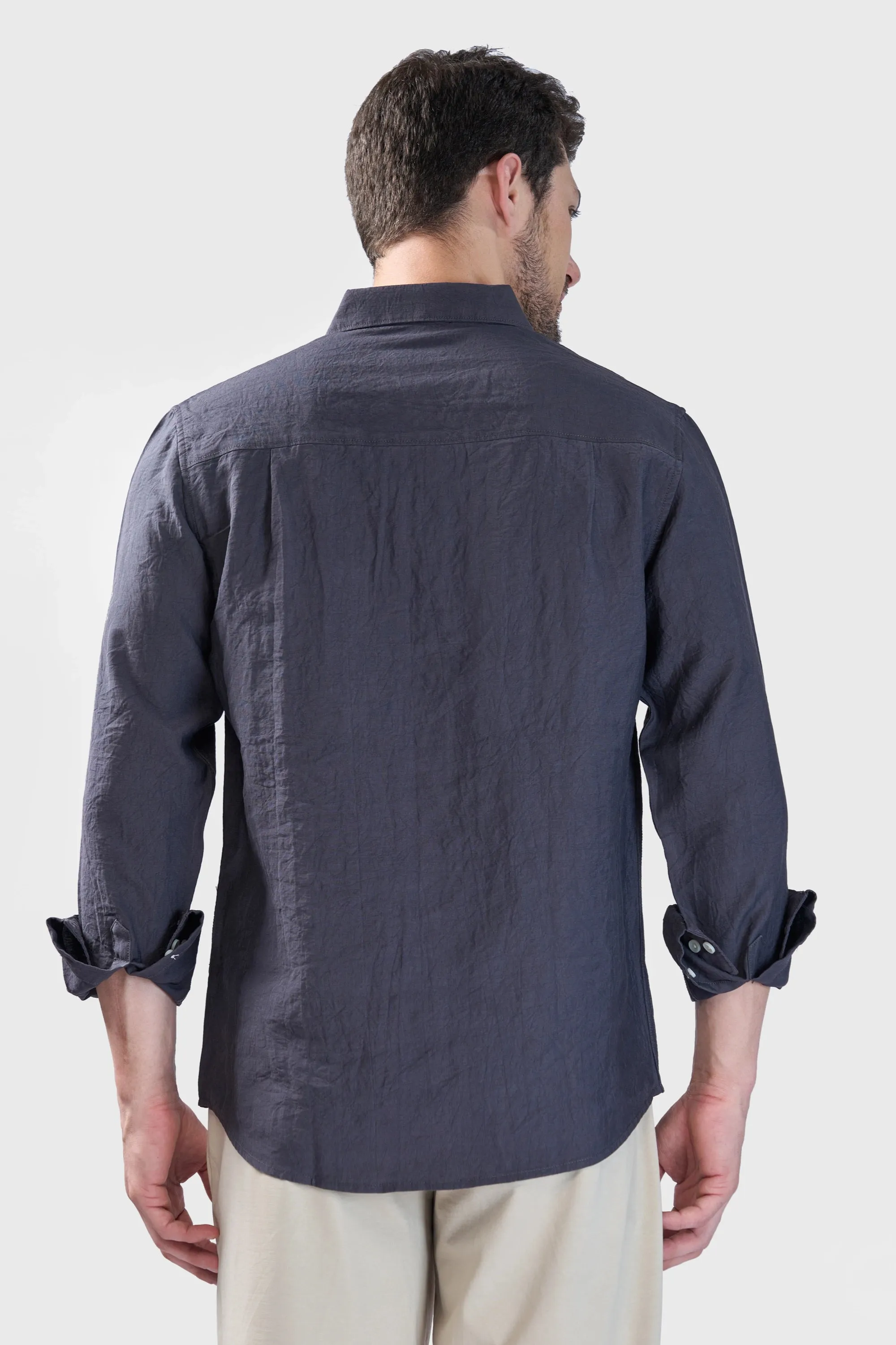 XKIND DARK GREY CRUSH WRINKLED  REGULAR FIT SHIRT