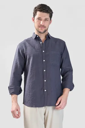 XKIND DARK GREY CRUSH WRINKLED  REGULAR FIT SHIRT