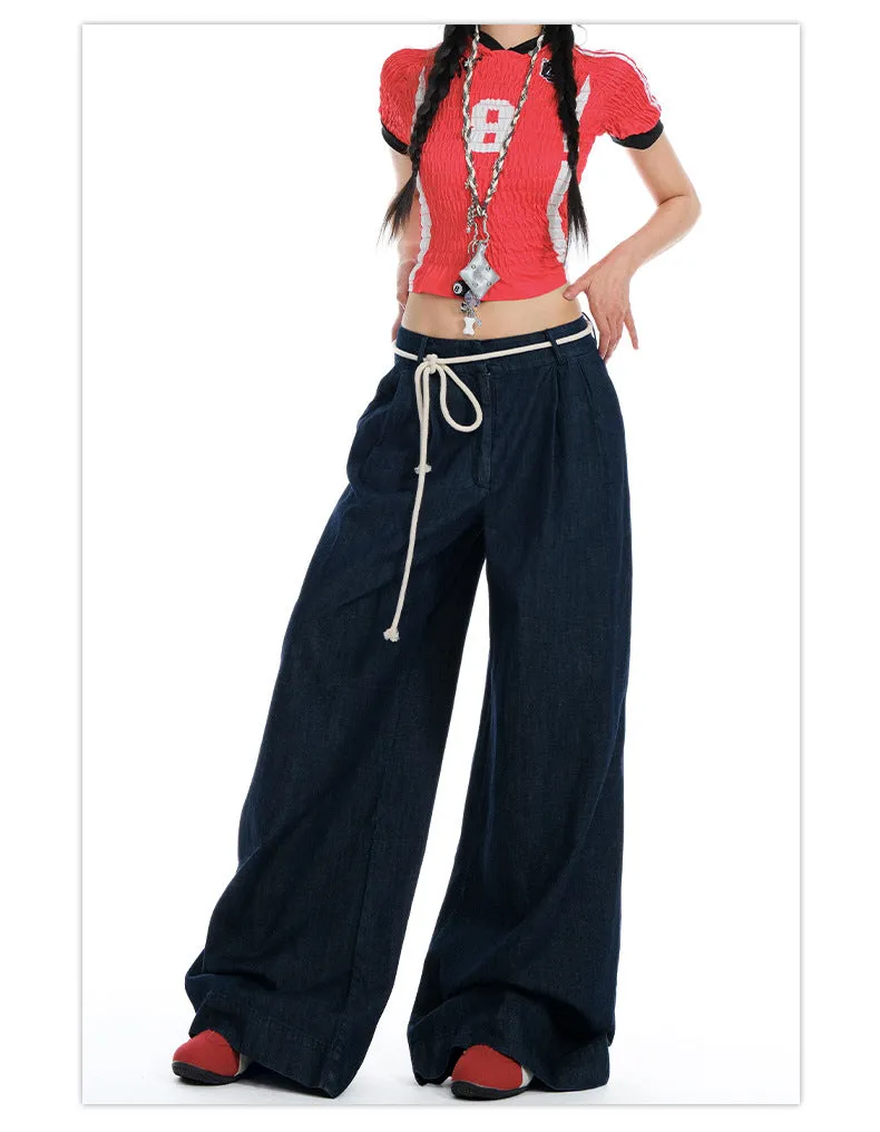 Y2K Drawstring Denim Wide Leg Jeans | Streetwear Pants Women Oversized Fit