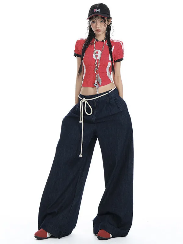 Y2K Drawstring Denim Wide Leg Jeans | Streetwear Pants Women Oversized Fit