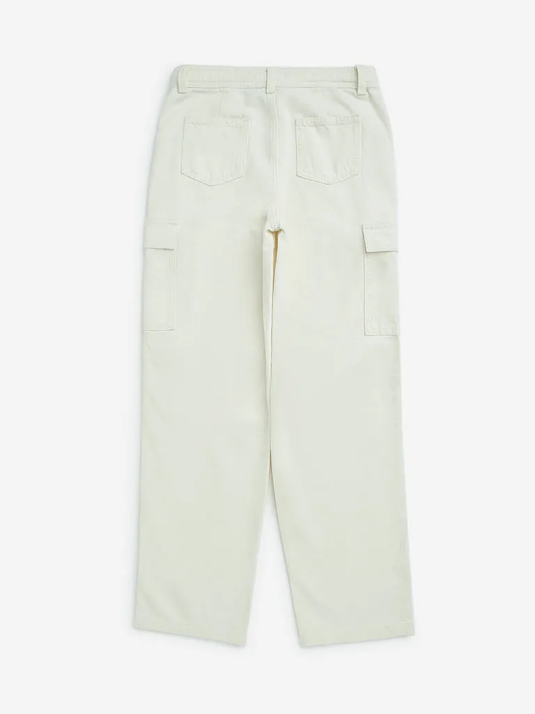 Y&F Kids Off-White Washed Straight - Fit High - Rise Jeans