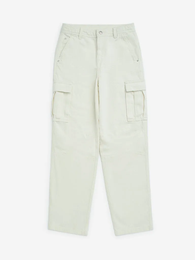 Y&F Kids Off-White Washed Straight - Fit High - Rise Jeans