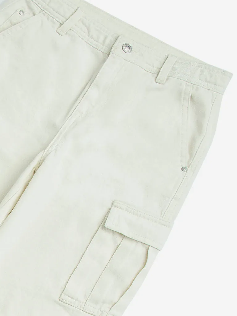Y&F Kids Off-White Washed Straight - Fit High - Rise Jeans
