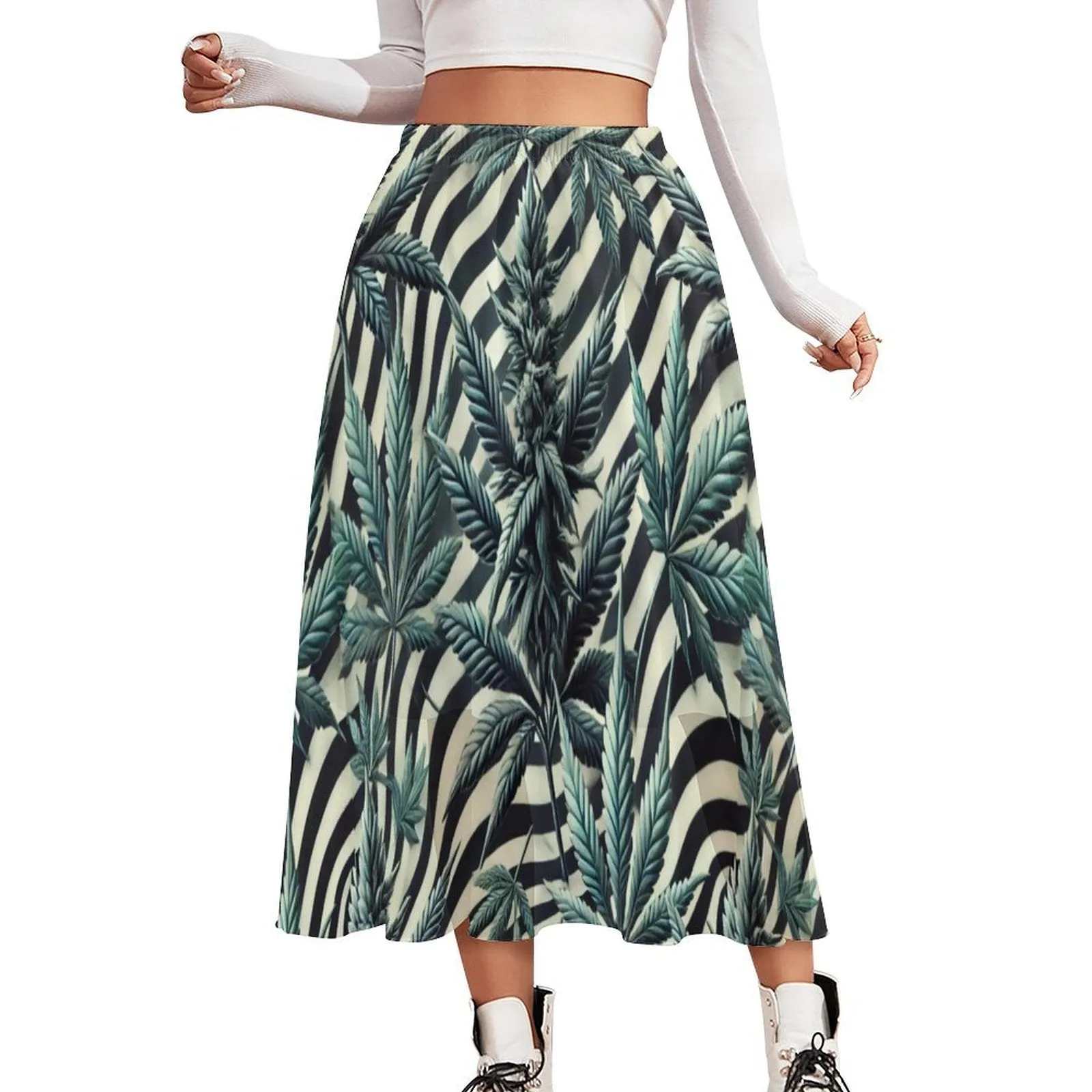 Zabra Stripes & Buds Double layer Chiffon Skirt
