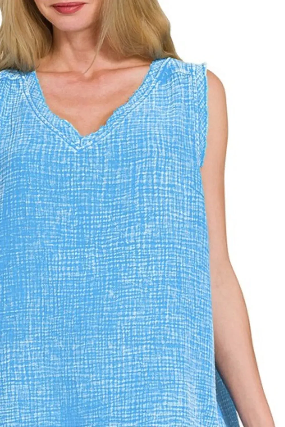 Zenana Double Gauze Raw Edge Acid Washed Tank