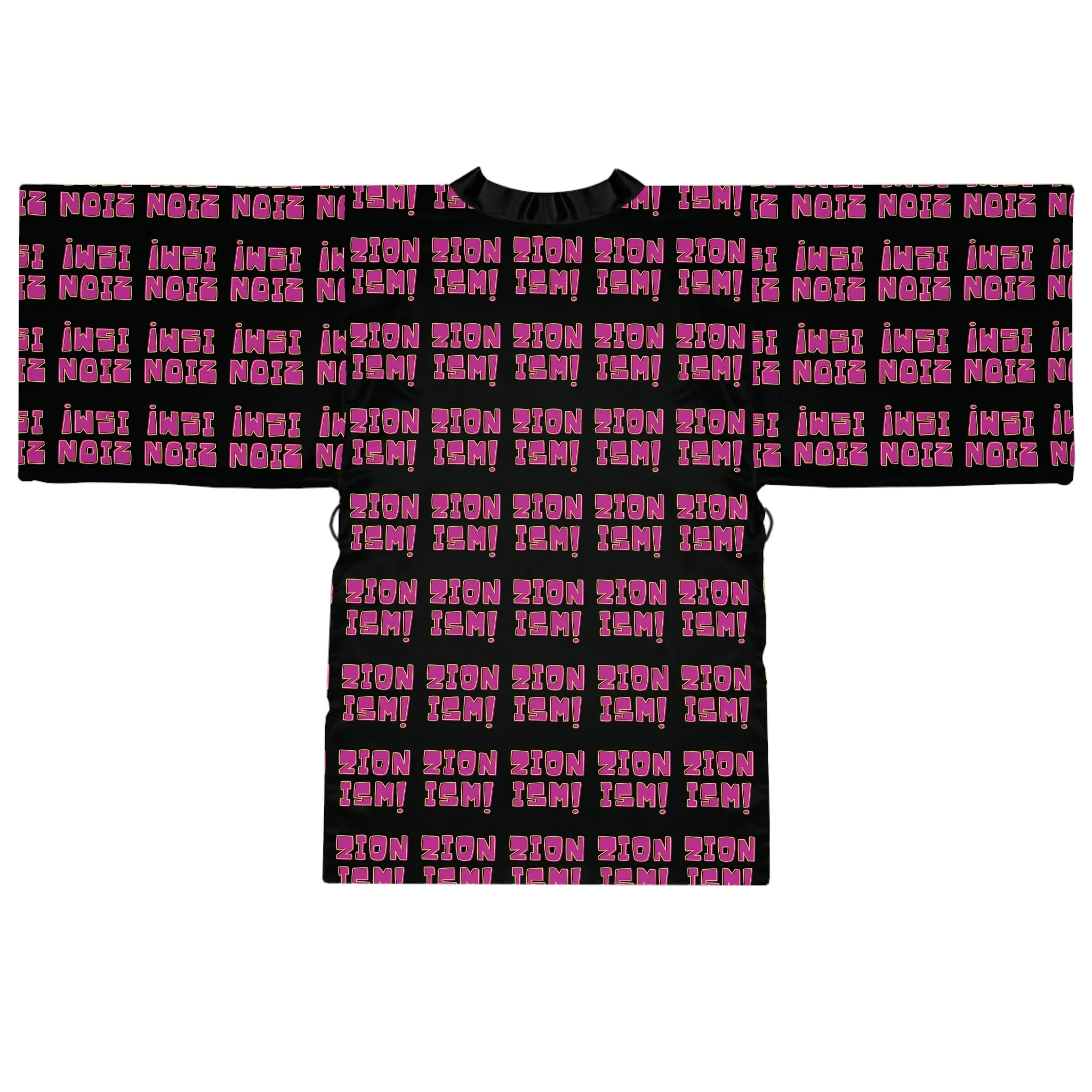 ZION Pink on Black Long Sleeve Kimono Robe
